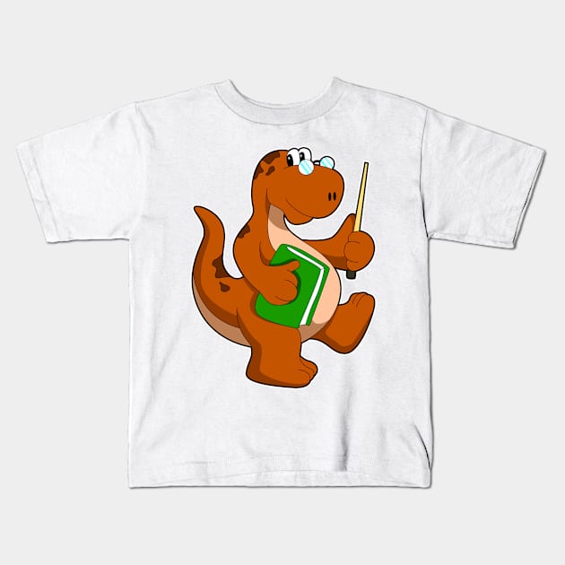 Dinosaur as Teacher with Book & Glasses Kids T-Shirt by Markus Schnabel